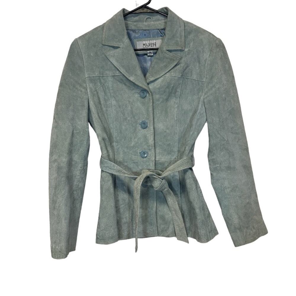 Wilsons Leather Light Green Long Sleeve 100% Genuine Leather Button Jacket Sz M‎